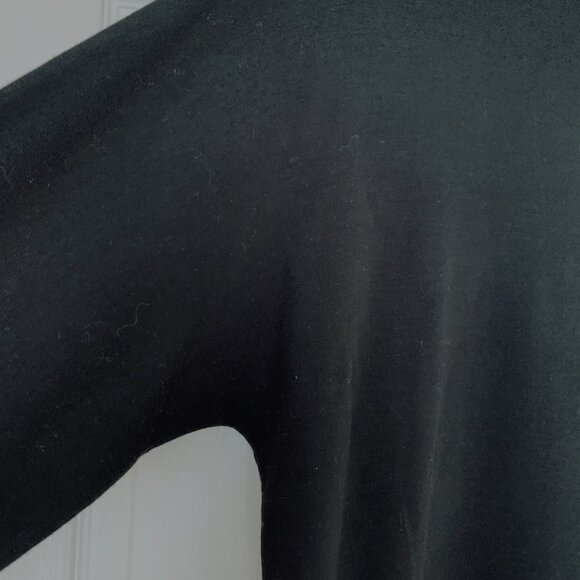 LIZ CLAYBORNE Fine Knit Black Sheath Sweater Dress Long Sleeves LBD Sz M - Picture 2 of 12